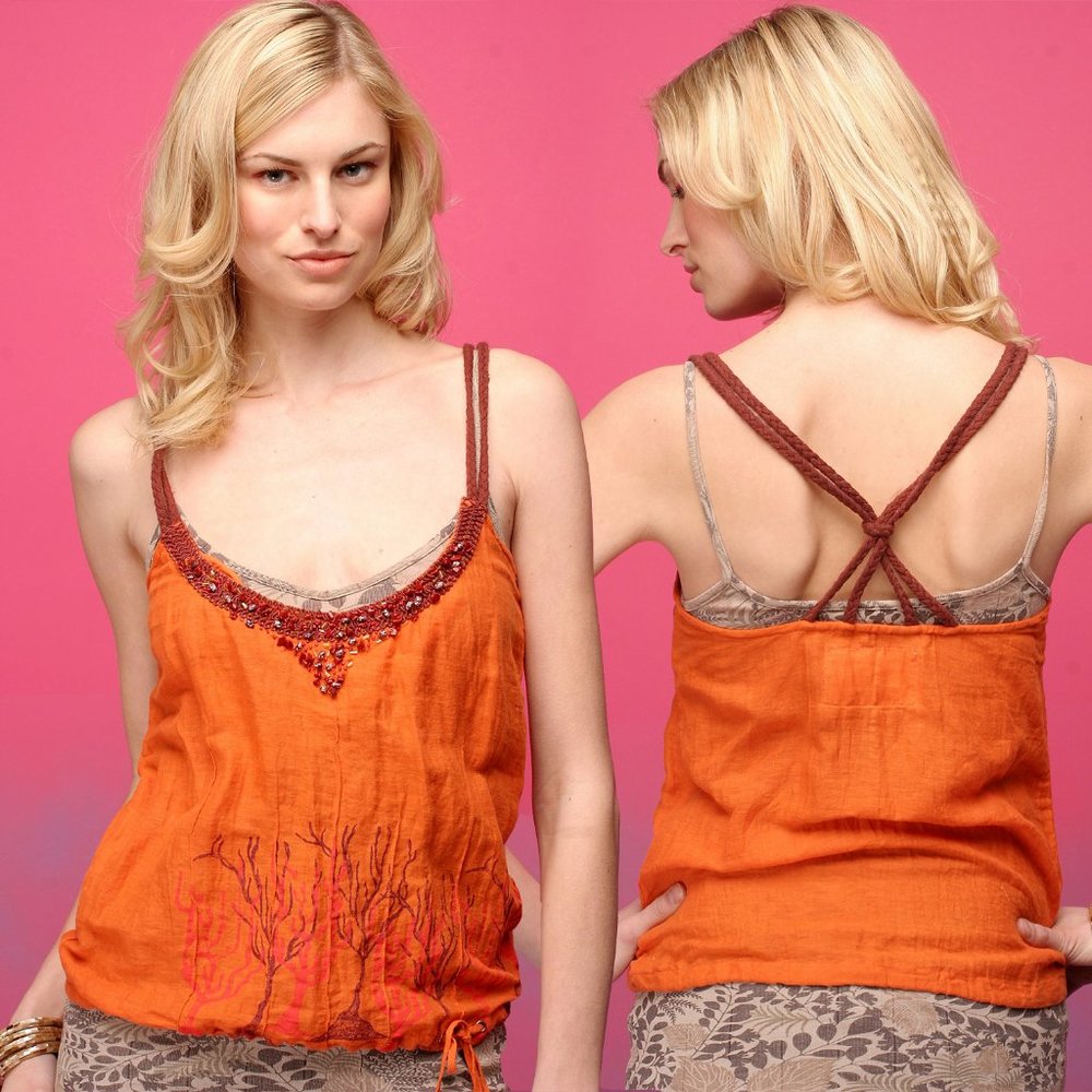 Free People XS Deep Sea Braided Strap Orange Tank